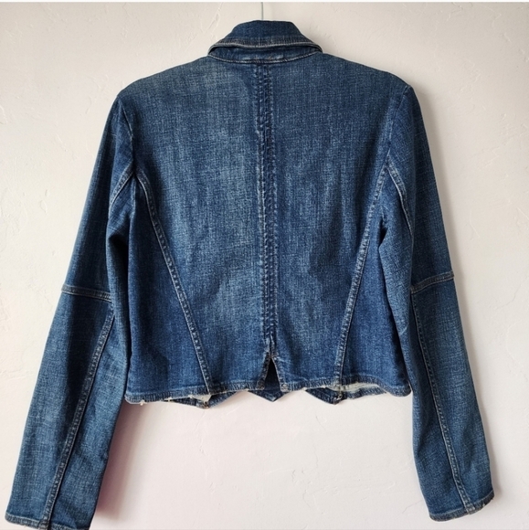 Free People Military Band Denim Jacket in Vintage Blue Moto Jacket Size XS - Picture 13 of 15